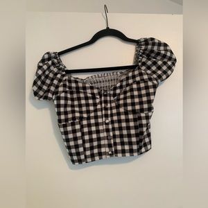 Hazel & olive black white gingham puff sleeve crop top - size small